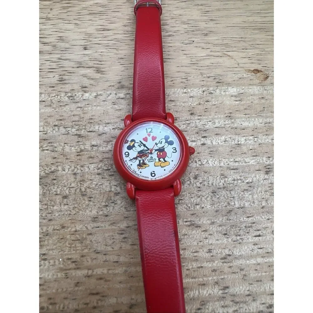 Vintage Disney Mickey Mouse & Minney Watch Lorus Quartz Faux Leather New Battery